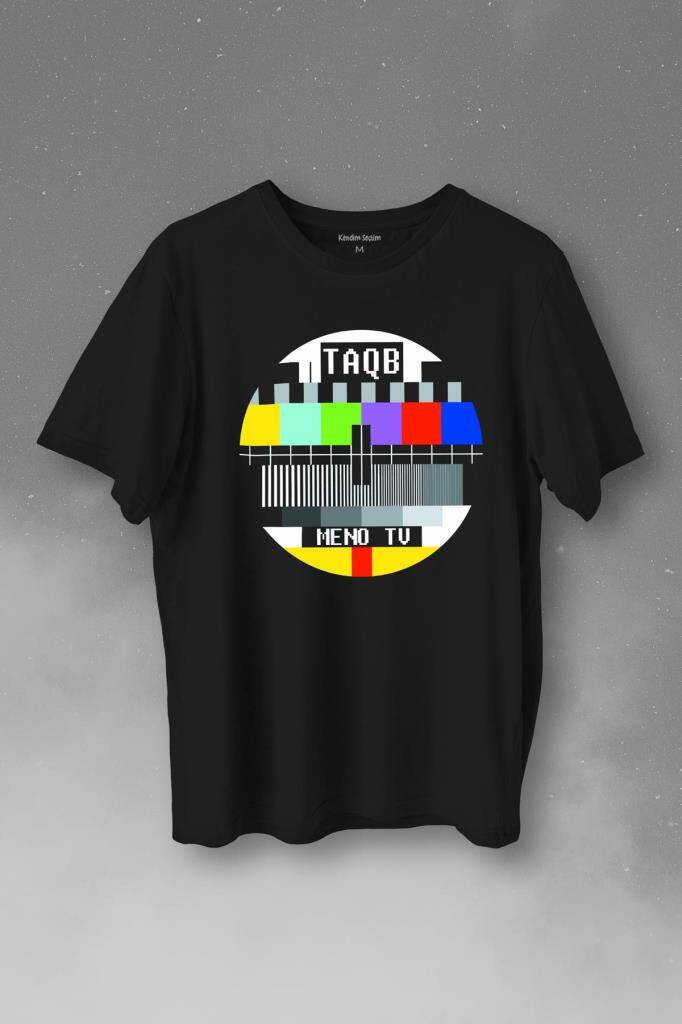 No Signal Teletex Nostalji TV Baskılı Siyah Tişört Unisex