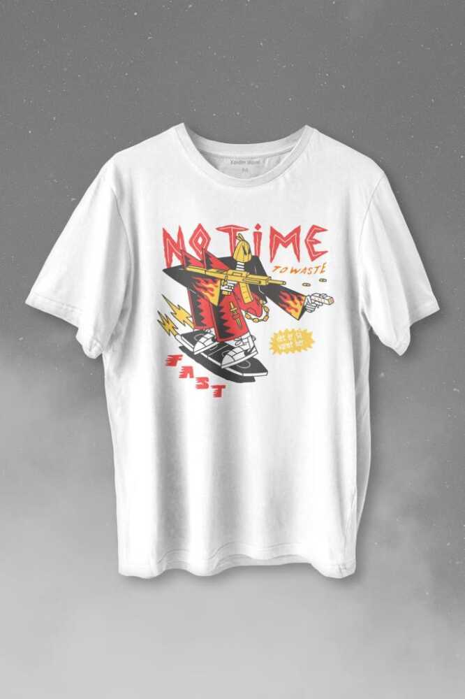No Time To Waste Skate Kaykay Urban Streetwear Baskılı Beyaz Tişört Unisex