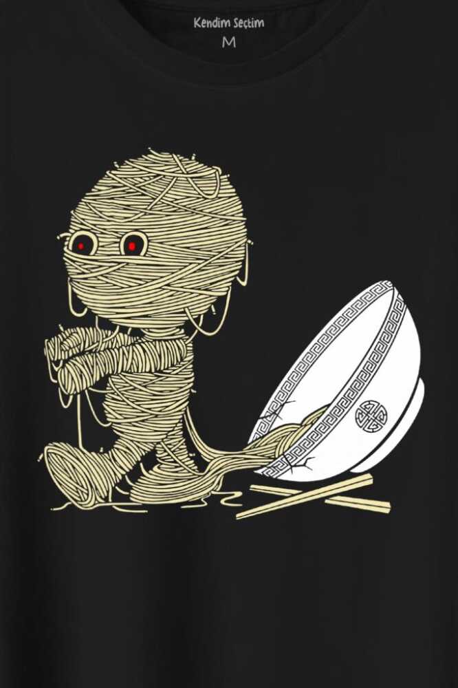 Noodle Mummy Mumya Totem Komik Baskılı Siyah Tişört Unisex (1)