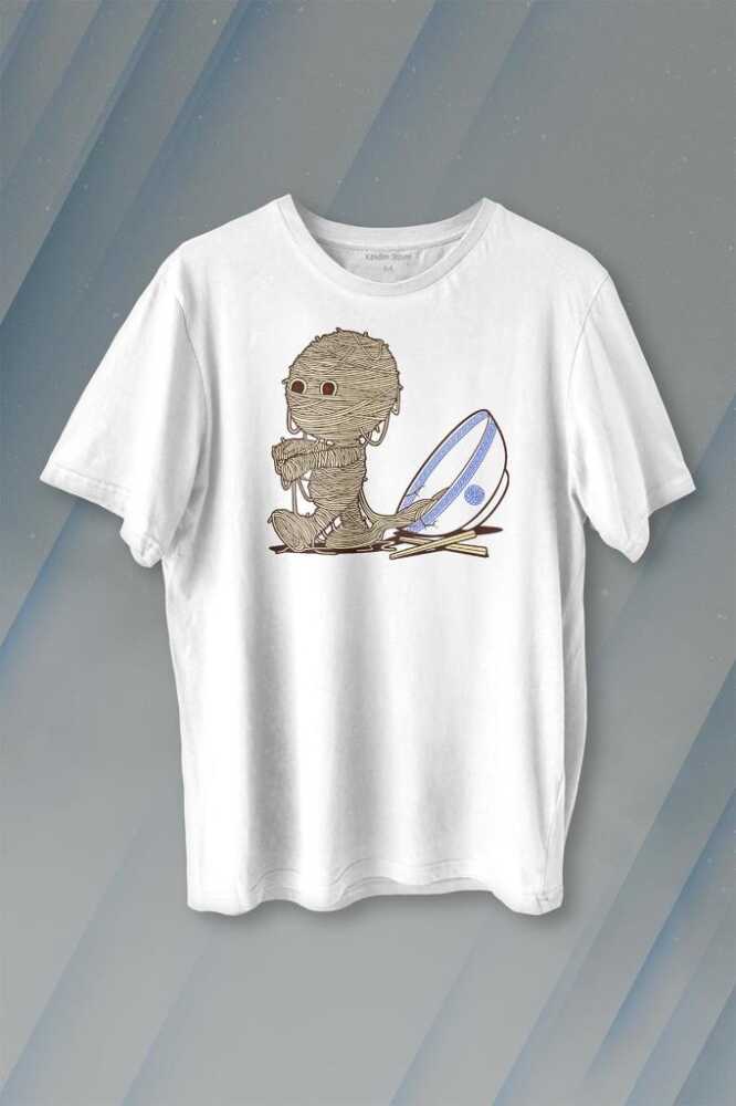 Noodle Mummy Mumya Totem Komik Baskılı Beyaz Tişört Unisex - 1