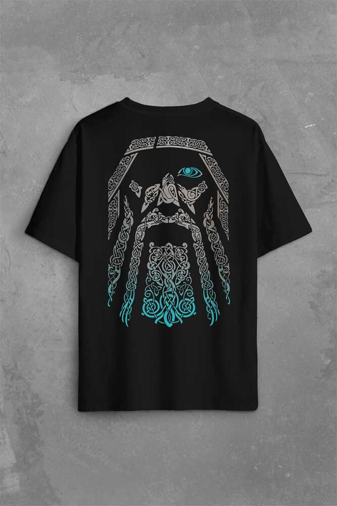 Odin Vikings Logo Vikingler Sırt Ön Baskılı Oversize Tişört Unisex