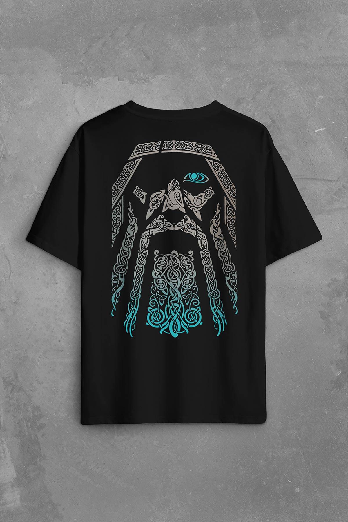 Odin Vikings Logo Vikingler Sırt Ön Baskılı Oversize Tişört Unisex