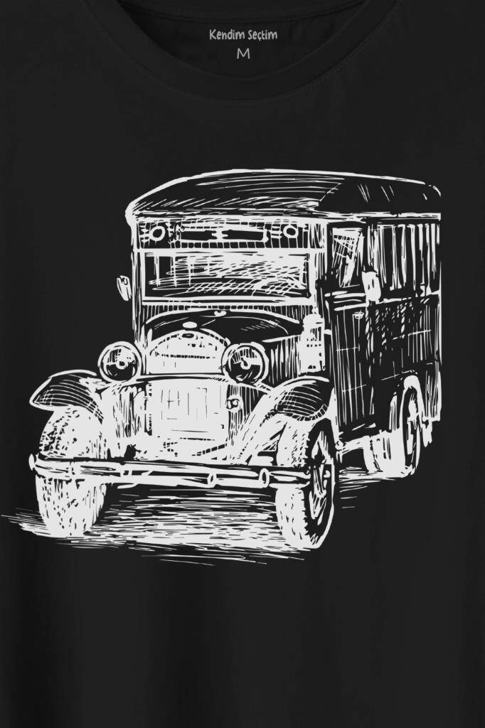 Old Bus Eski Yaşlı Nostalji Otobüs Baskılı Siyah Tişört Unisex (1)