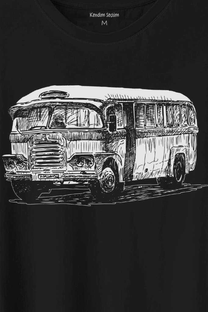 Old Bus Eski Yaşlı Nostalji Retro Otobüs Baskılı Siyah Tişört Unisex (1)