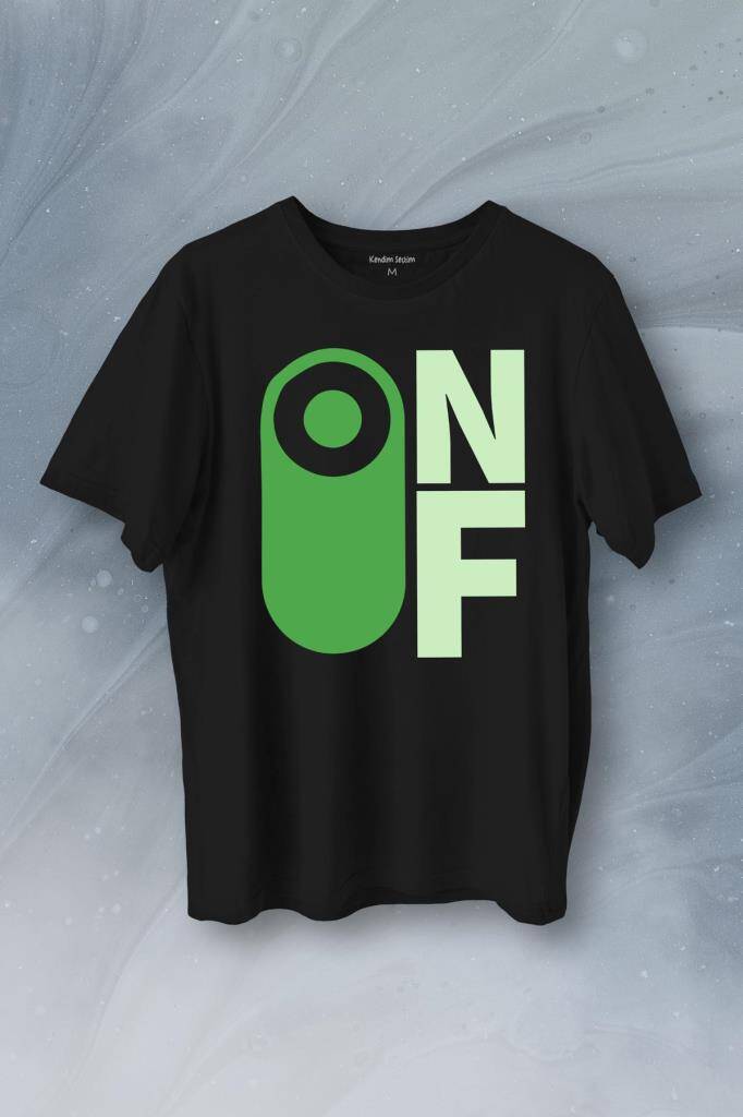 On Off Aç Kapa Urban Street Wear Baskılı Siyah Tişört Unisex
