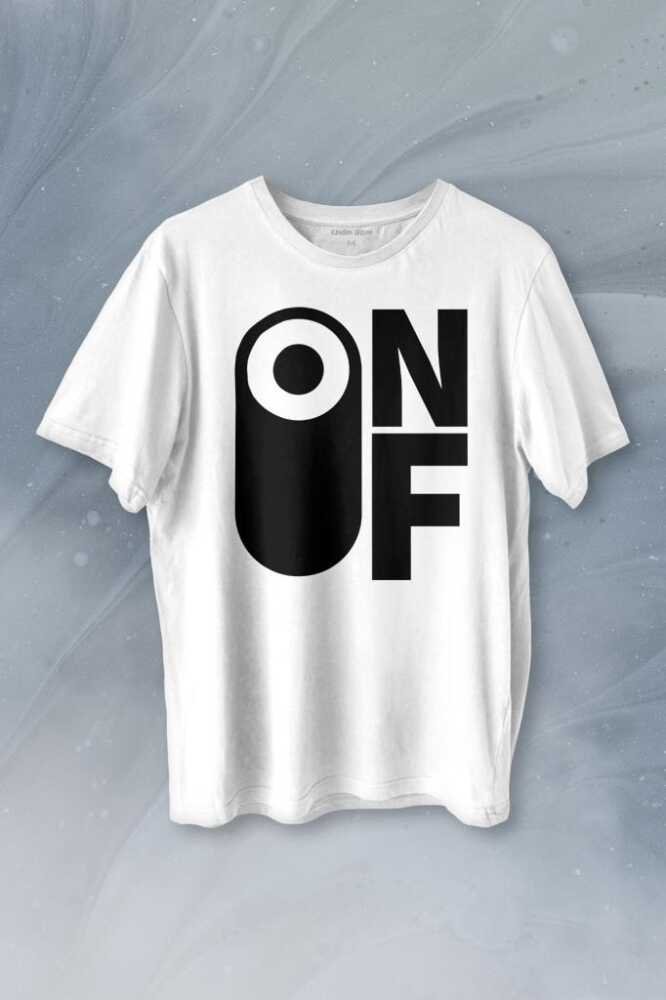 On Off Aç Kapa Urban Street Wear Baskılı Beyaz Tişört Unisex