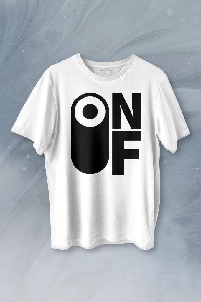 On Off Aç Kapa Urban Street Wear Baskılı Beyaz Tişört Unisex