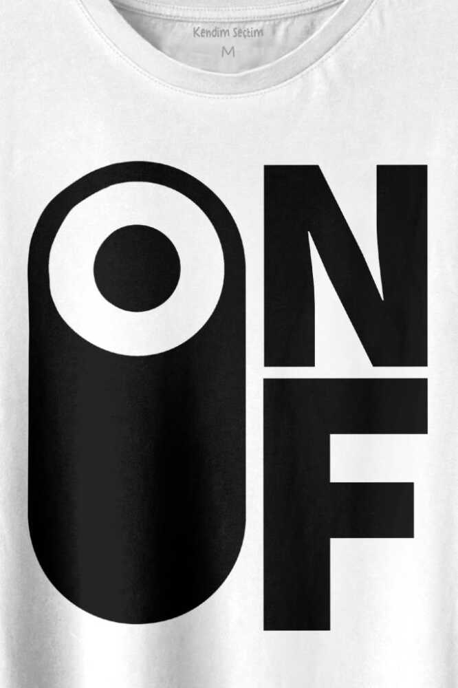 On Off Aç Kapa Urban Street Wear Baskılı Beyaz Tişört Unisex (1)
