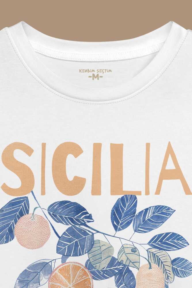 Oranges Kiss The Sun Sicilia Italy İtalya Sicilya Meyve Portakal Baskılı Unisex Beyaz T-shirt (1)
