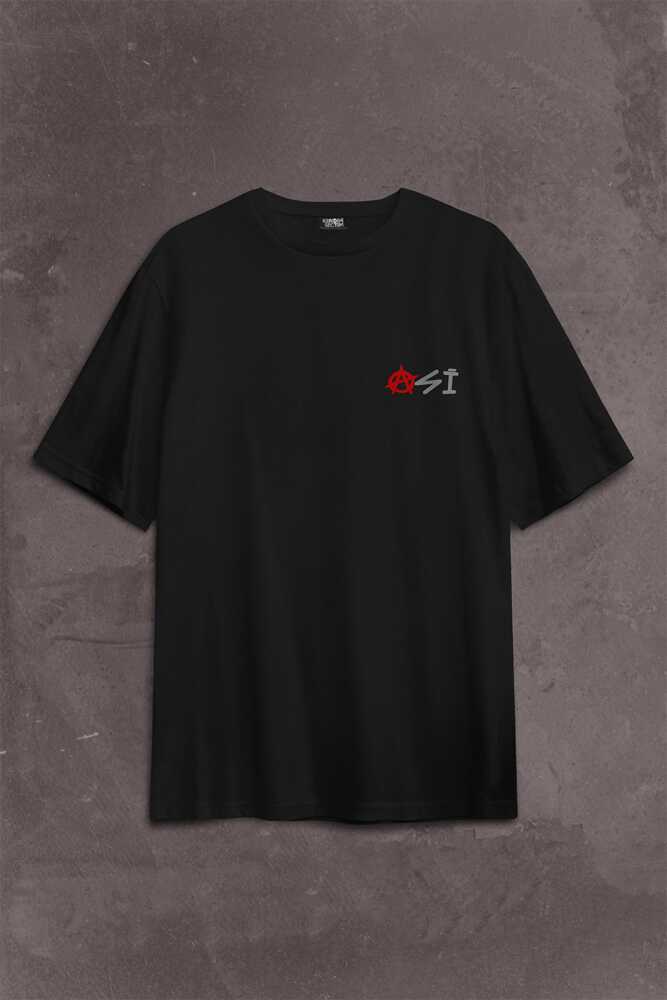 Uçan Kartal Asi Eagle Sırt Ön Baskılı Siyah Oversize Tişört Unisex (1)