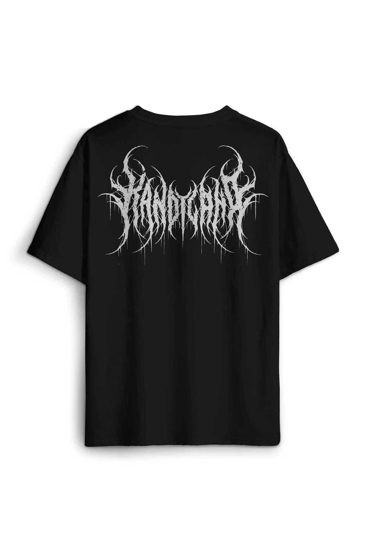 Gotik Kandyland Logo Candy Gothic Baskılı Siyah Oversize Tişört Unisex