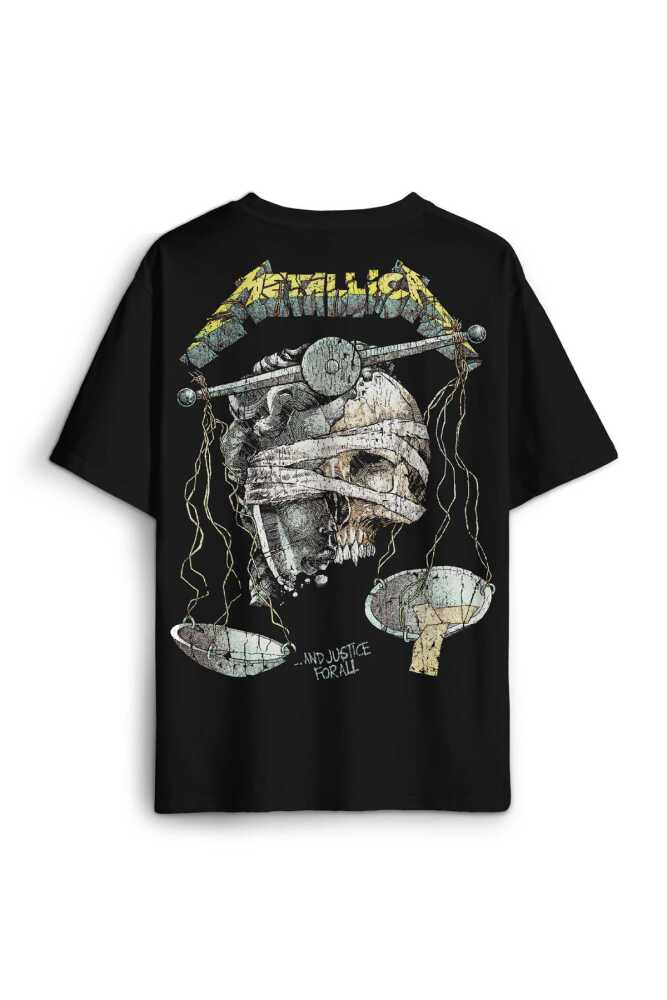 Metallica And Justice For All Rock Metal Music Baskılı Siyah Unisex Oversize Tişört