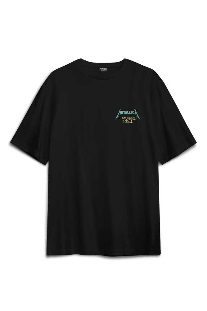 Metallica And Justice For All Rock Metal Music Baskılı Siyah Unisex Oversize Tişört (1)