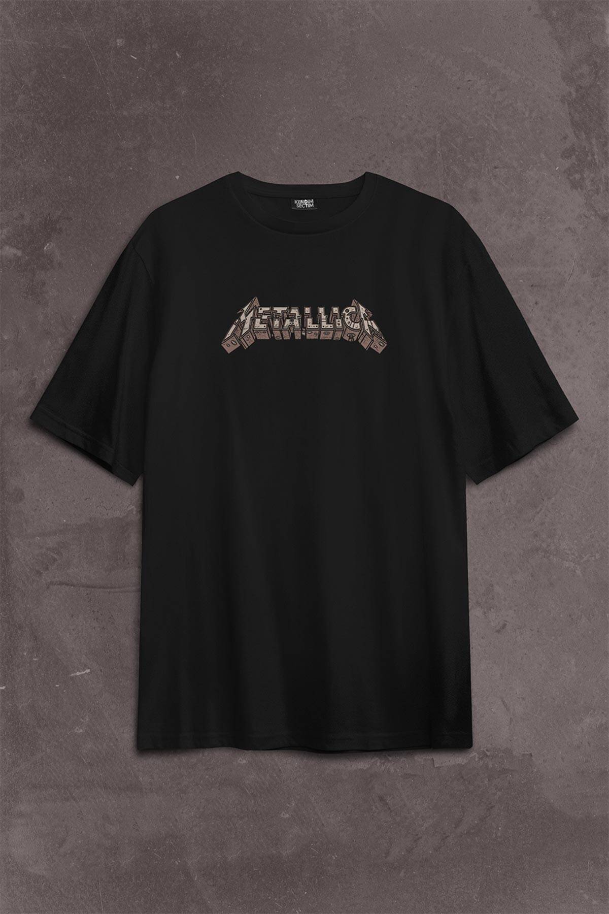 Oversize T-shirt Metallica New Yeni 2K Rock Metal Music Sırt Ön Baskılı Tişört (1)