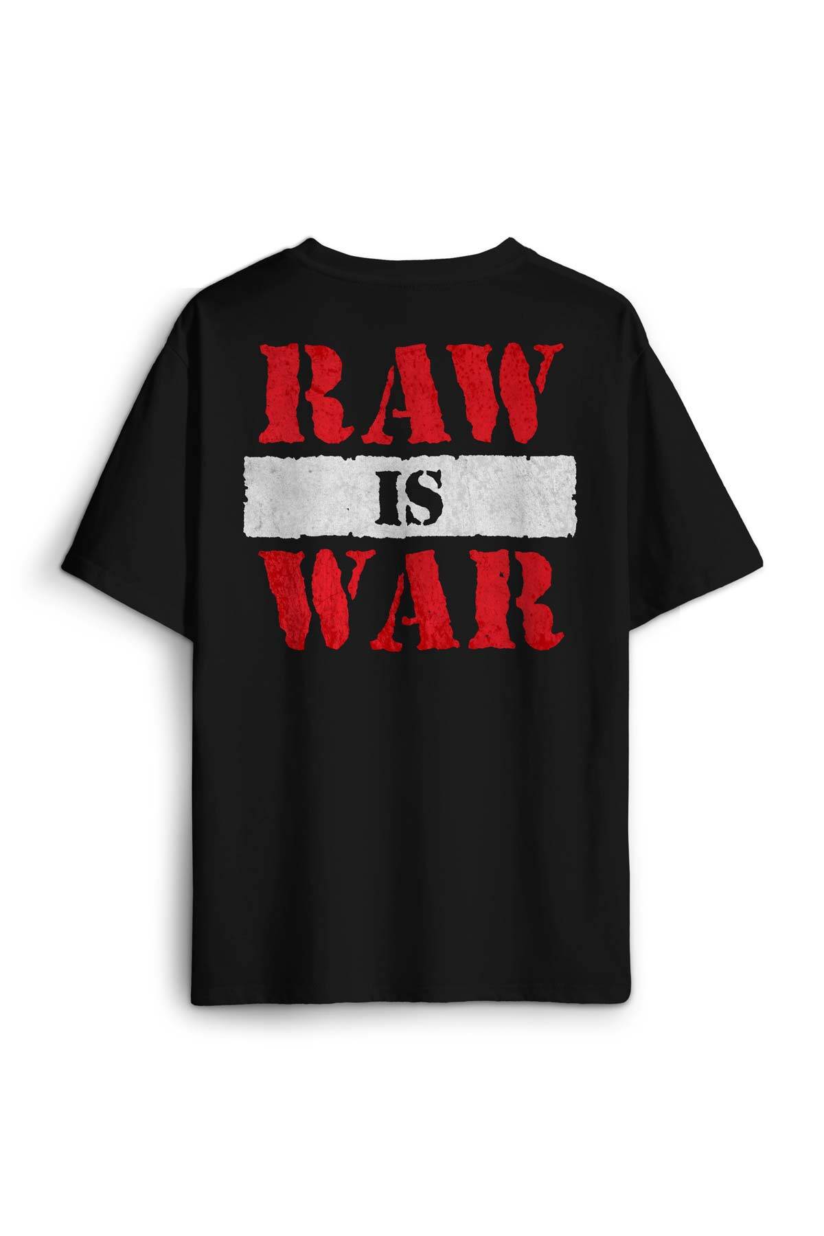 Raw Is War Gym Wwe Fight Spor Dövüş Baskılı Siyah Unisex Oversize Tişört (1)