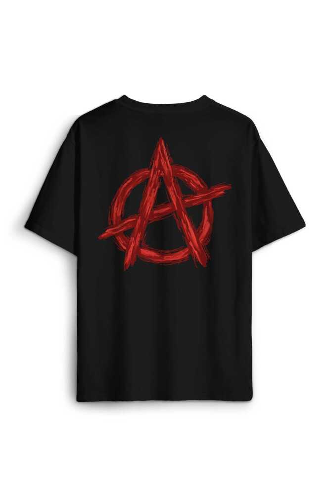 Oversize Vintage Logo Anarchy Symbol Anarşi Minimal Baskılı Siyah Unisex Tişört