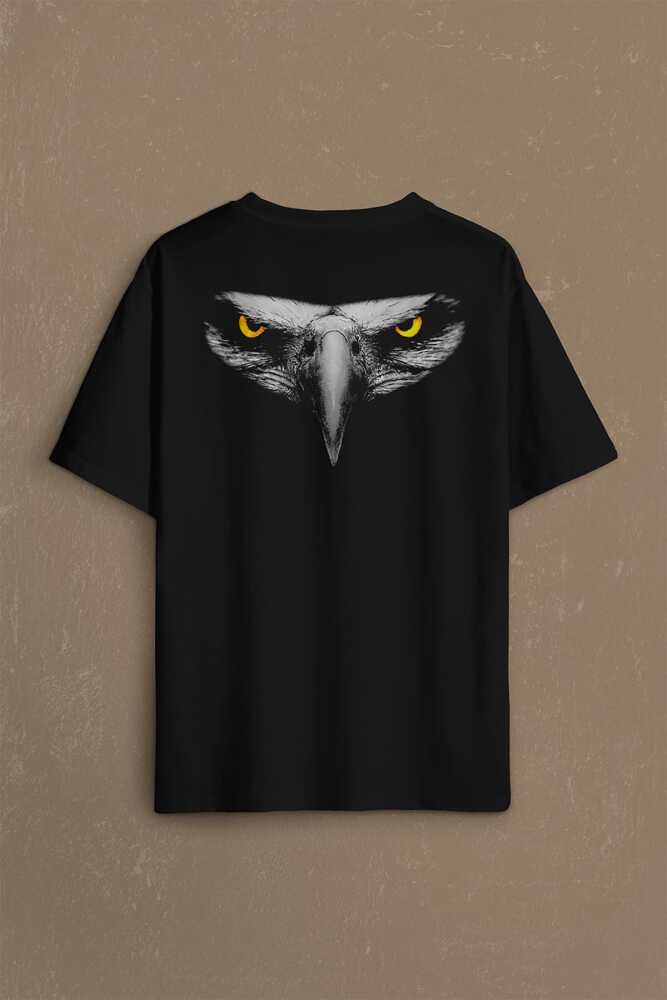Kartal Kafa Göz Black Eagle Design Tasarım Sırt Ön Baskılı Oversize Tişört Unisex