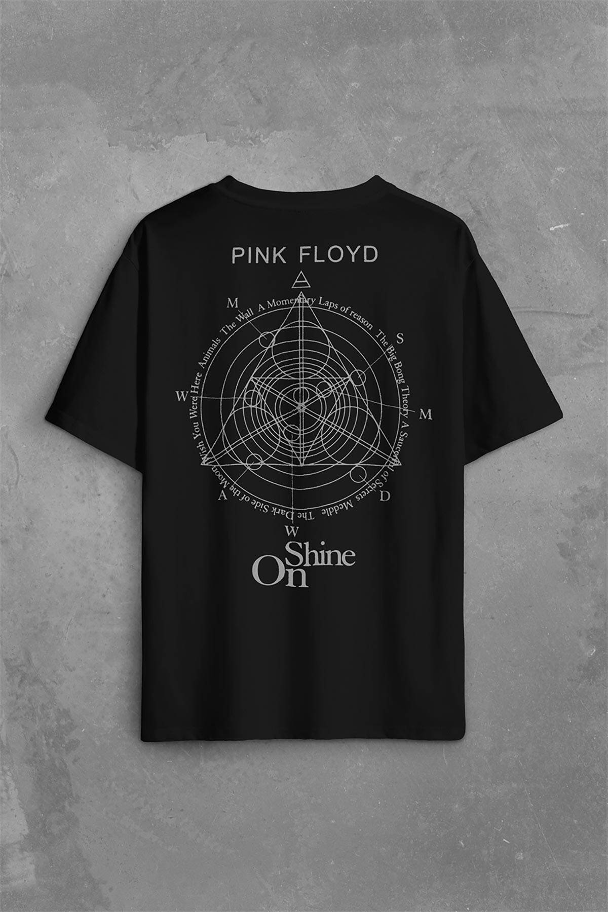 Oversize Tişört Shine On You Diamond Adesıvo Pink Floyd Işık Sırt Ön Baskılı Unisex T-Shirt