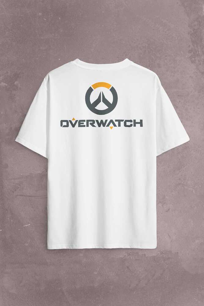 Overwatch Heroes Steam Logo Over Watch Sırt Ön Baskılı Oversize Tişört Unisex (1)