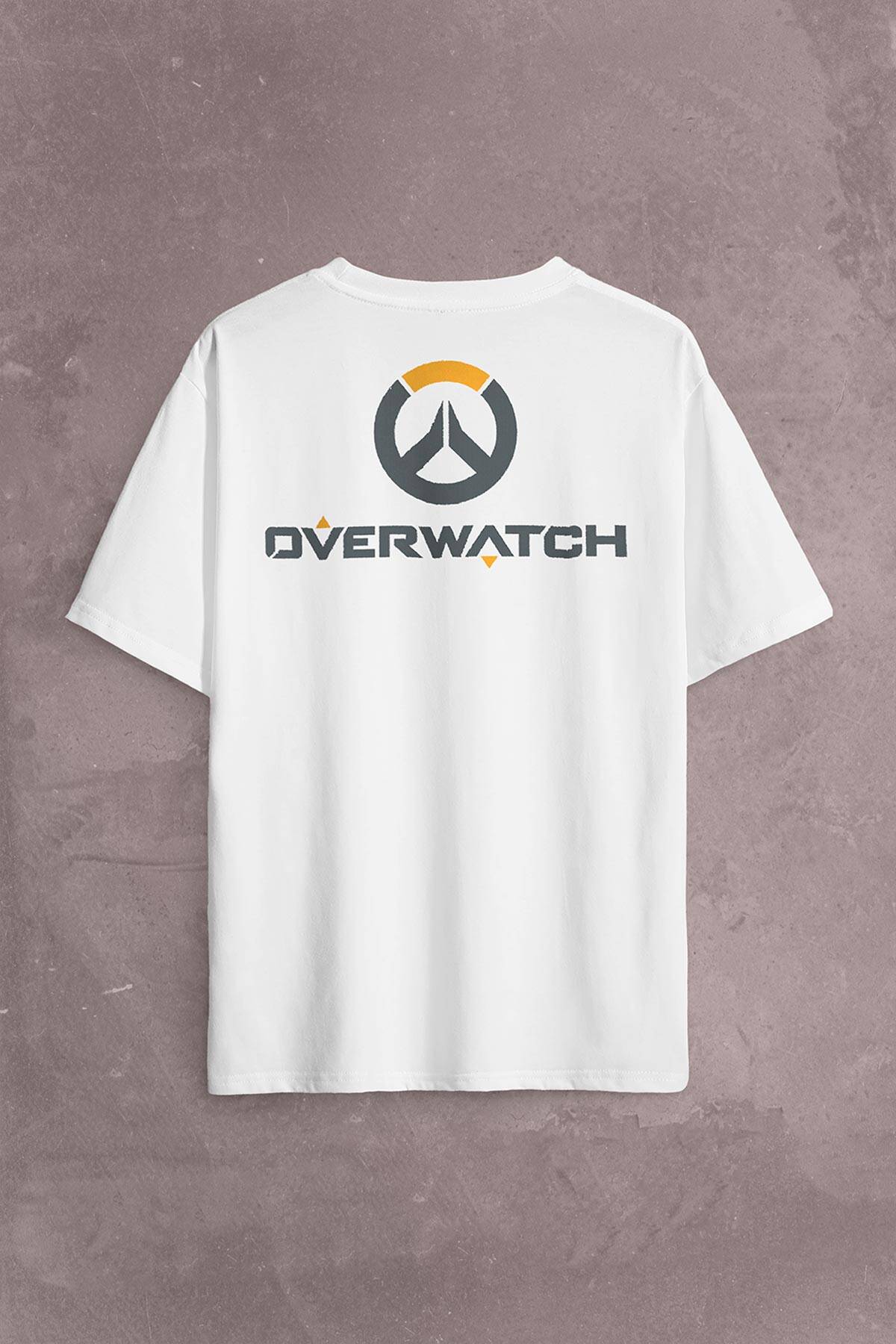 Overwatch Heroes Steam Logo Over Watch Sırt Ön Baskılı Oversize Tişört Unisex (1)