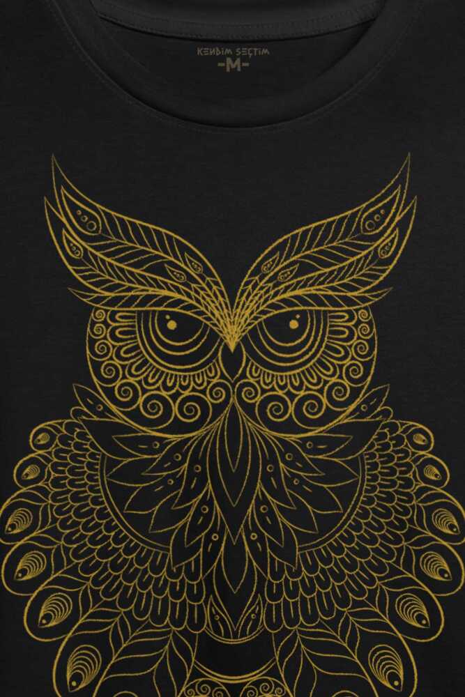 Owl Baykuş Silueti Calligraphy Çizim Baskılı Tişört Unisex (1)