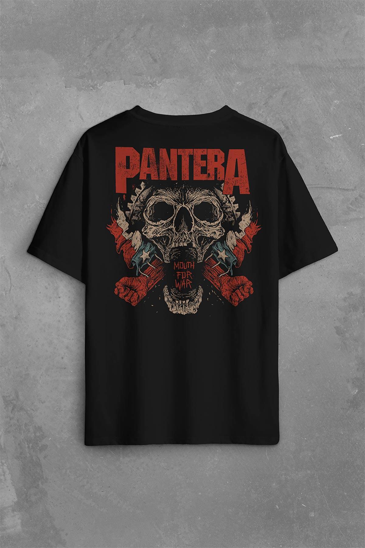 Pantera Skull Kuru Kafa Groove Heavy Metal Logo Sırt Ön Baskılı Oversize Tişört Unisex T-Shirt (1)