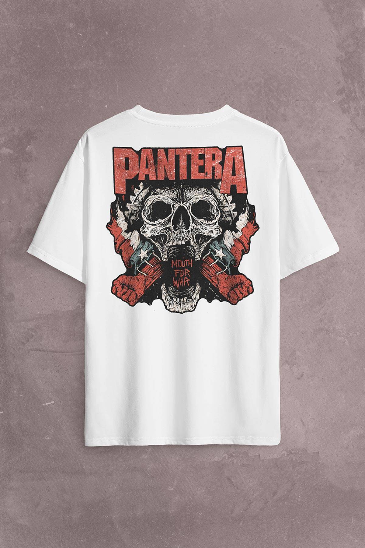 Pantera Skull Kuru Kafa Groove Heavy Metal Logo Sırt Ön Baskılı Oversize Tişört Unisex T-Shirt (1)