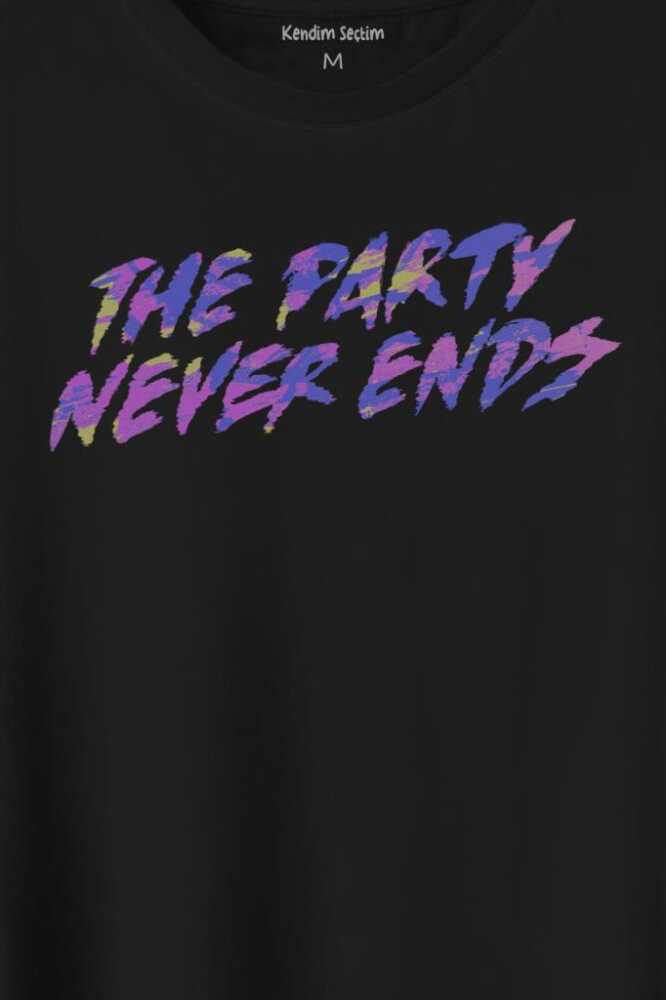 Party Never Ends Music Acid Baskılı Siyah Tişört Unisex (1)