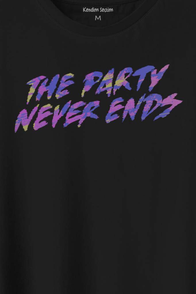 Party Never Ends Music Acid Baskılı Siyah Tişört Unisex (1)