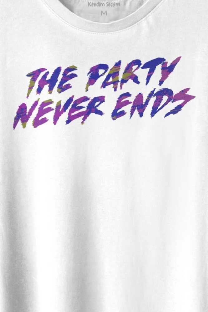 Party Never Ends Music Acid Baskılı Beyaz Tişört Unisex (1)