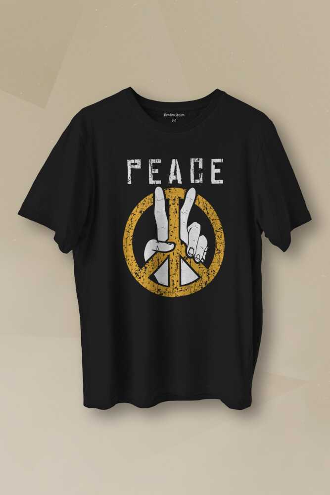 Peace Freedom Özgürlük Yazı Baskılı Kısa Kollu Siyah Unisex Tişört
