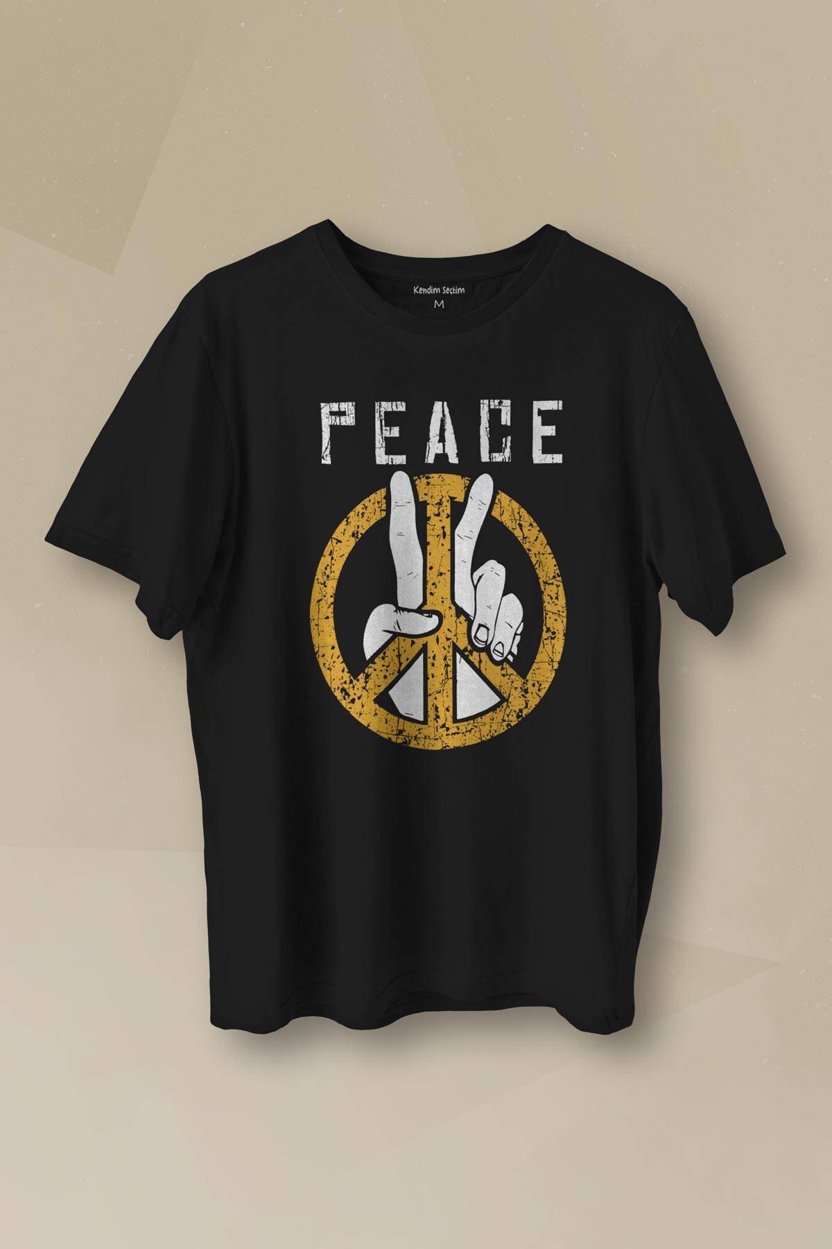 Peace Freedom Özgürlük Yazı Baskılı Kısa Kollu Siyah Unisex Tişört - 1