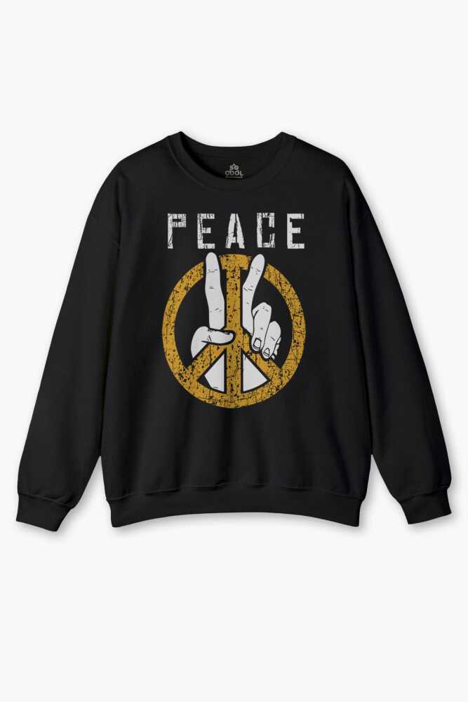 Peace Freedom Özgürlük Yazı Baskılı Siyah Unisex Sweatshirt