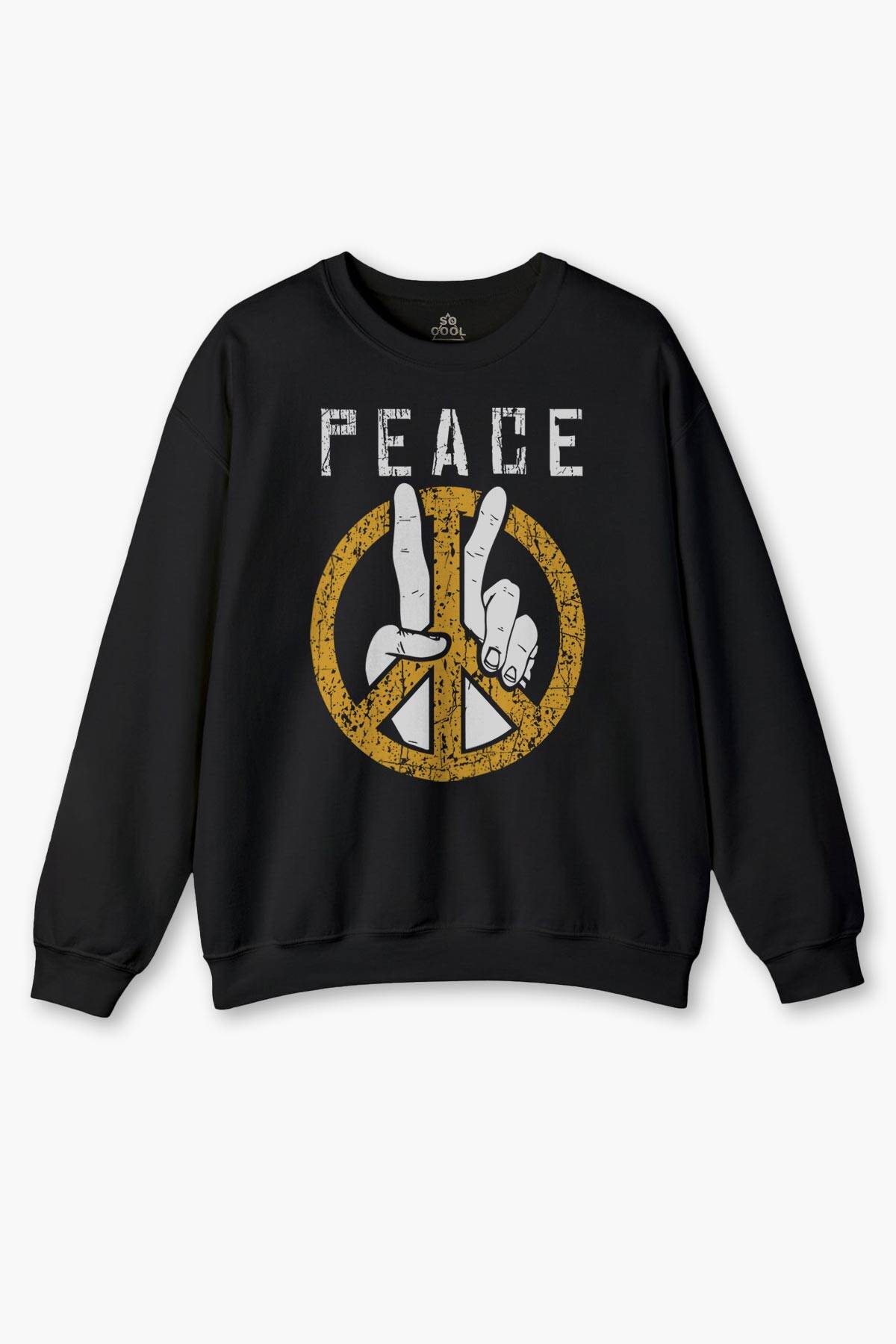 Peace Freedom Özgürlük Yazı Baskılı Siyah Unisex Sweatshirt
