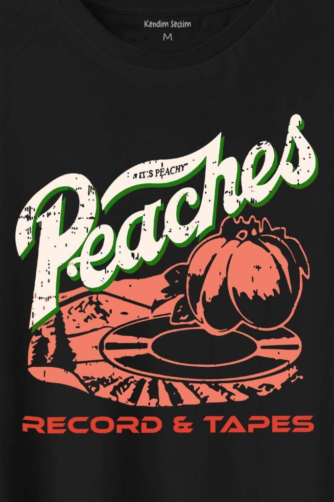 Peaches And Records Grunge Type Baskılı Siyah Tişört Unisex (1)