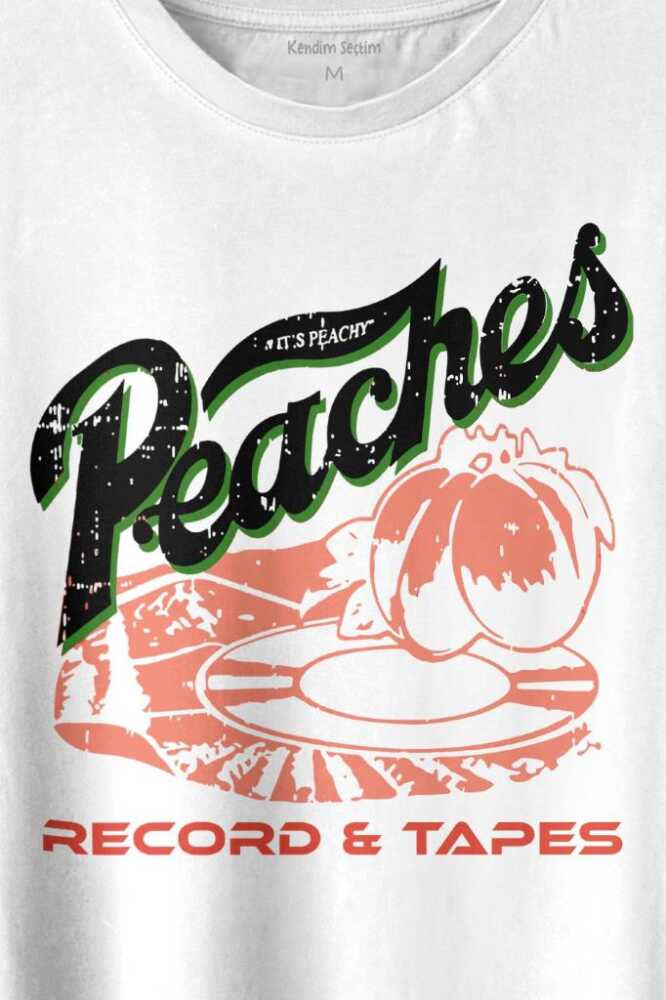 Peaches And Records Grunge Type Baskılı Beyaz Tişört Unisex (1)