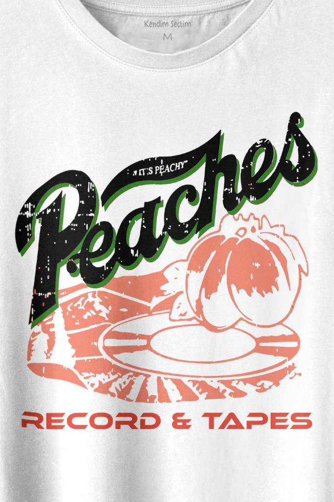 Peaches And Records Grunge Type Baskılı Beyaz Tişört Unisex (1)