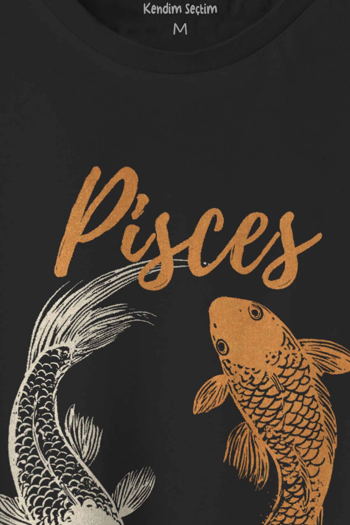Pisces Fish Balık Burcu Şubat Mart Doğum Günü Astroloji Baskılı Siyah Unisex T-shirt (1)