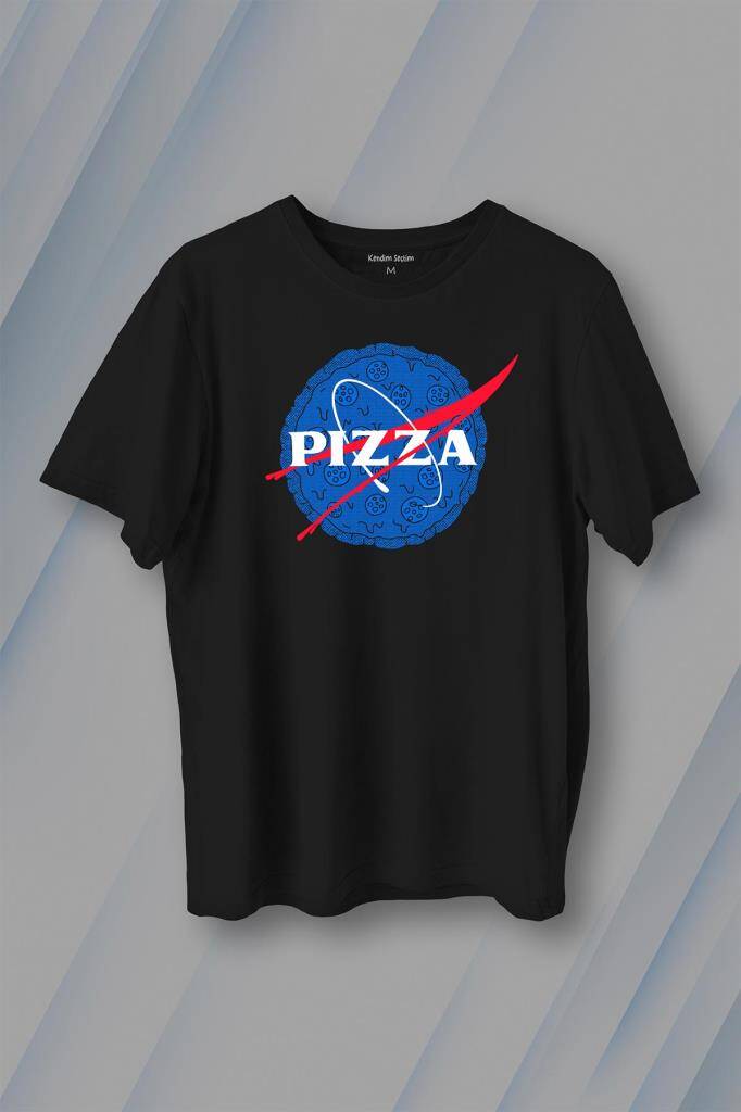 Pizza Nasa Uzay Ajansı Cosmos Astronot Baskılı Siyah Tişört Unisex