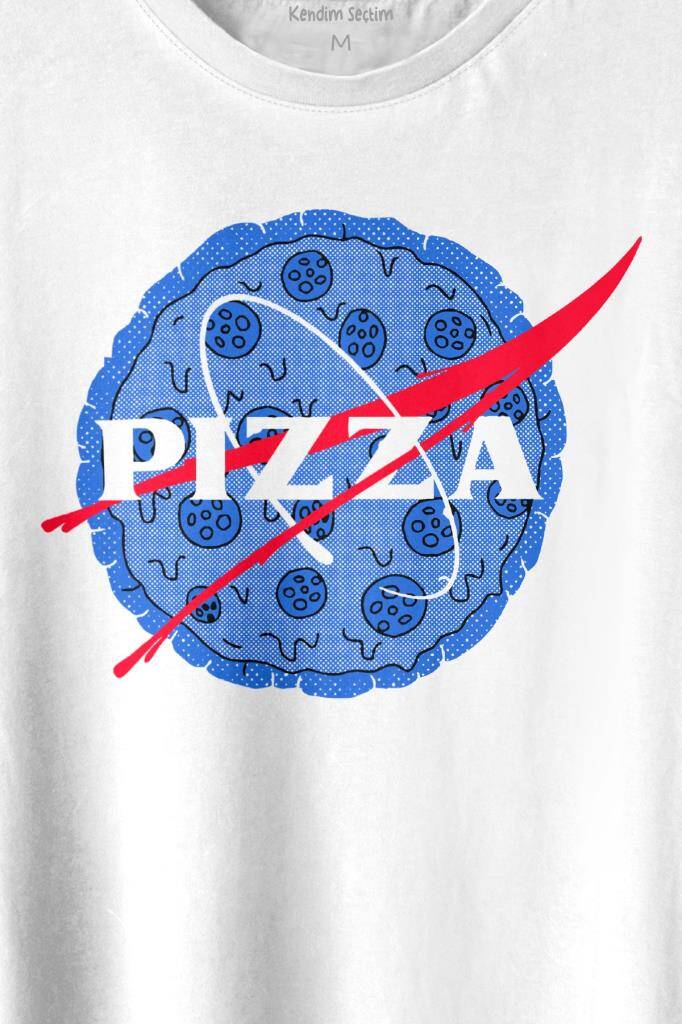 Pizza Nasa Uzay Ajansı Cosmos Astronot Baskılı Beyaz Tişört Unisex - 2