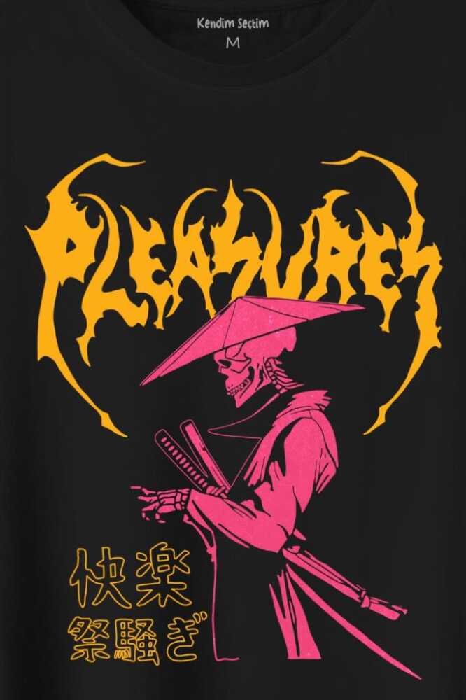 Pleasures Samurai Japan Samuray Japon Baskılı Siyah Tişört Unisex (1)