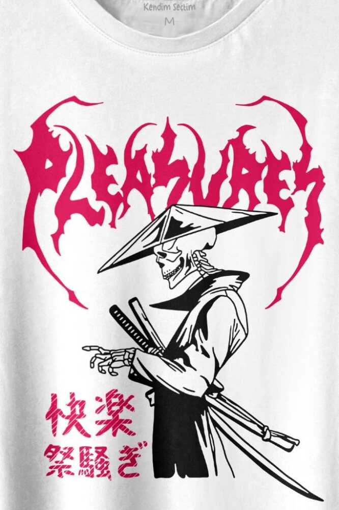 Pleasures Samurai Japan Samuray Japon Baskılı Beyaz Tişört Unisex (1)