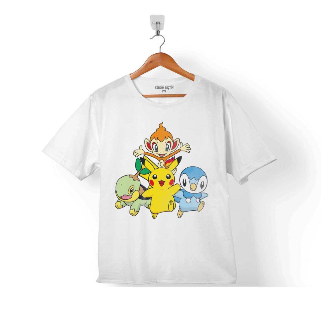 Pokemon Pikachu Chimchar Piplup Turtwig Çocuk Tişört