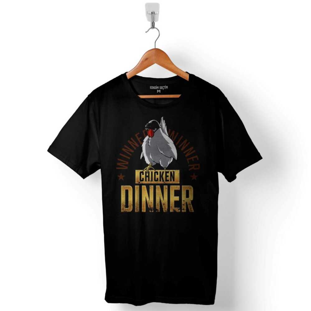 PUBG Playerunknown's Winner Chicken Dinner Kasklı Tavuk Logo Baskılı Tişört Unisex