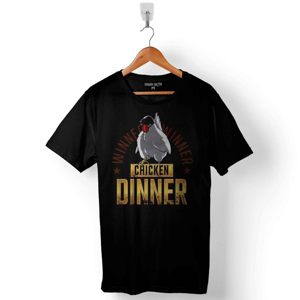 PUBG Playerunknown's Winner Chicken Dinner Kasklı Tavuk Logo Baskılı Tişört Unisex
