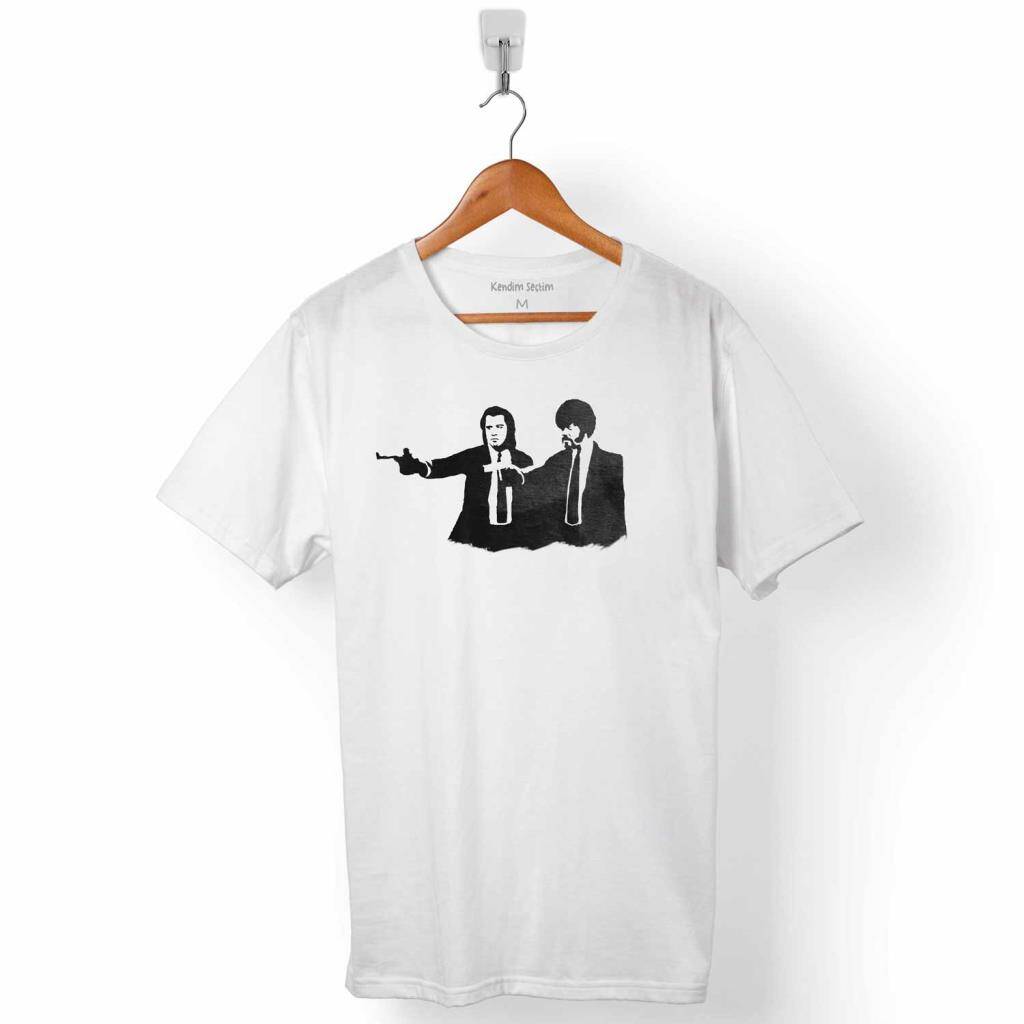 Pulp Fiction Ucuz Roman Tarantino Silhouette Erkek Tişört - 1