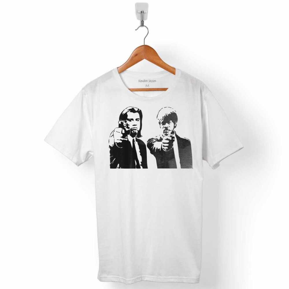 Pulp Fiction Ucuz Roman İllüstrasyon Tarantino Silhouette Erkek Tişört