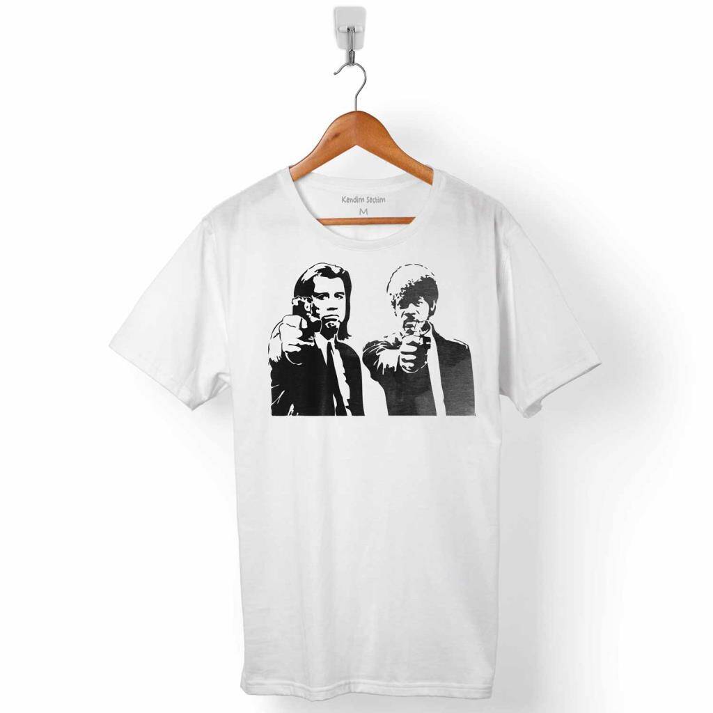 Pulp Fiction Ucuz Roman İllüstrasyon Tarantino Silhouette Erkek Tişört