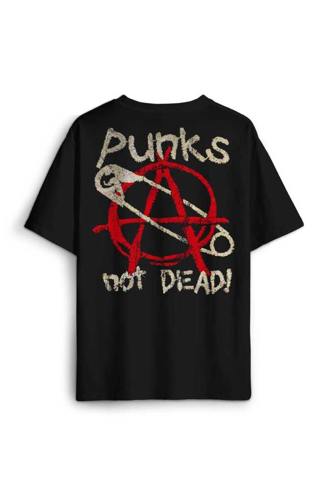 Punk Is Not Dead Rock Sokak Street Culture Baskılı Oversize Siyah Unisex Tişört (1)