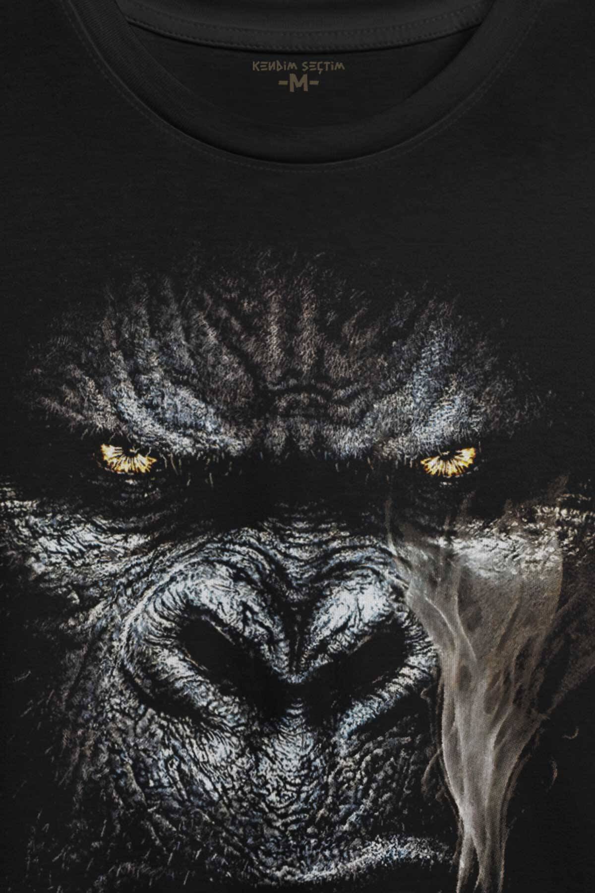 Puro İçen Şempanze Monkey Goril Maymun Baskılı Tişört Unisex - 2